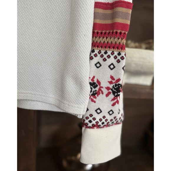 Free People Mikah Henley Thermal Cream Top Waffle Knit Boho Long Sleeve Size L - Picture 5 of 9